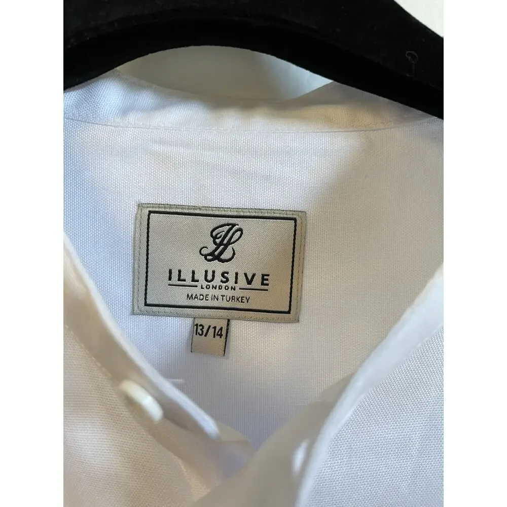 ILLusive London Shirt Boys 13-14 Button Up White Long Sleeve N49